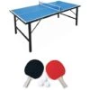 Mini Table De Ping Pong 150x75cm - Table Pliable INDOOR Bleue. Avec 4 Raquettes Et 6 Balles. Valise De Jeu Pour Utilisation Intérieure. Sport Tennis De Table