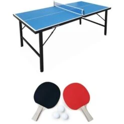 Mini Table De Ping Pong 150x75cm - Table Pliable INDOOR Bleue. Avec 4 Raquettes Et 6 Balles. Valise De Jeu Pour Utilisation Intérieure. Sport Tennis De Table