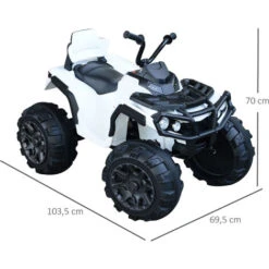 HOMCOM Voiture 4x4 Quad Buggy électrique Enfant 3 à 6 Ans Effets Lumineux Musique V. Max. 3 Km/h Batterie Rechargeable Lecteur MP3 Multifonction Blanc -Pas Cher Clair Jardin Magasin 8482430 3
