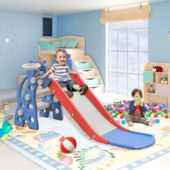 AUFUN Toboggan Enfants, Toboggan Intérieur Extérieur Pour Les Enfants, Long Toboggan, Balançoire, Toboggan Bébé Facile à Installer(2-en-1) -Pas Cher Clair Jardin Magasin 85430842 5