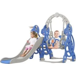 AUFUN Toboggan Enfants, Toboggan Intérieur Extérieur Pour Les Enfants, Long Toboggan, Balançoire, Toboggan Bébé Facile à Installer(3-en-1)