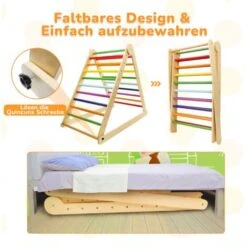Triangle D'Escalade 3 En 1 Pour Enfants, Échelle D’Escalade En Bois Extensible Pliable Avec Toboggan, Aire De Jeux Intérieur Pour Petits Plus De 3 Ans, Charge 60KG -Pas Cher Clair Jardin Magasin 85581107 5