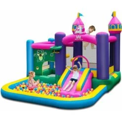 DREAMADE Château Gonflable Avec Trampoline Pour Enfants 3 - 10Ans Toboggan Et Piscine 327 X 392 X 270 CM (sans Gonfleur)