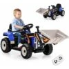 GOPLUS Tractopelle Électrique Enfants 3-8 Ans, Tracteur Électique 12 V Avec Bras Et Godet Réglables, Télécommande 2,4G,lumière LED, Musique,Klaxon, USB, Voiture Electrique Enfants (Bleu)