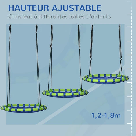 OUTSUNNY Balançoire Nid D'oiseau Ronde Balançoire Panier Ø 100 X 120-180H Cm Accessoires Inclus Bleu Vert 4 OUTSUNNY Balançoire Nid D'oiseau Ronde Balançoire Panier Ø 100 X 120-180H Cm Accessoires Inclus Bleu Vert – Image 4