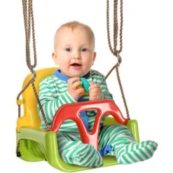 OUTSUNNY Balançoire Siège 3 En 1 évolutif Réglable Enfant - Dossier, Barre En T Amovibles, Ceinture