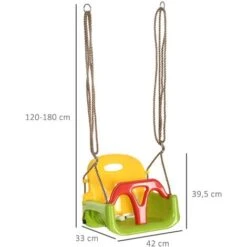 OUTSUNNY Balançoire Siège 3 En 1 évolutif Réglable Enfant - Dossier, Barre En T Amovibles, Ceinture -Pas Cher Clair Jardin Magasin 88507300 3