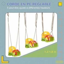 OUTSUNNY Balançoire Siège 3 En 1 évolutif Réglable Enfant - Dossier, Barre En T Amovibles, Ceinture -Pas Cher Clair Jardin Magasin 88507300 5