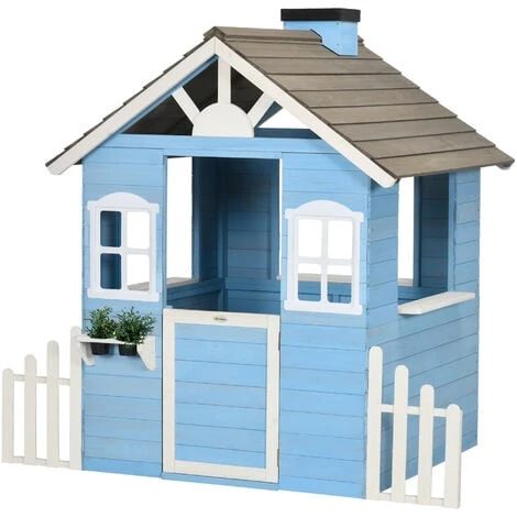 OUTSUNNY Maison De Jeux Enfant - Jeu Plein Air Maisonnette Enfant - Dim. 151L X 112l X 142H Cm - Bois Sapin Bleu Blanc Gris 1 OUTSUNNY Maison De Jeux Enfant - Jeu Plein Air Maisonnette Enfant - Dim. 151L X 112l X 142H Cm - Bois Sapin Bleu Blanc Gris