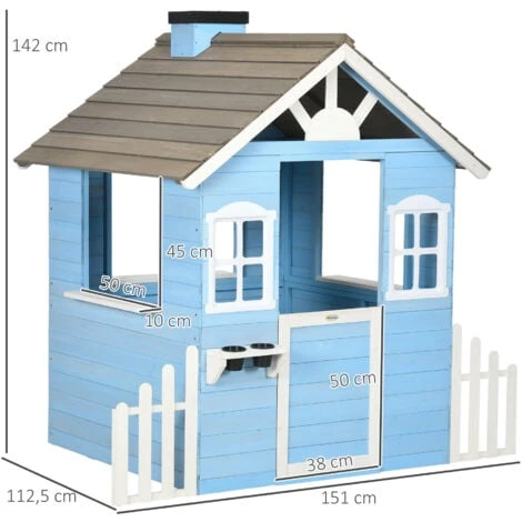 OUTSUNNY Maison De Jeux Enfant - Jeu Plein Air Maisonnette Enfant - Dim. 151L X 112l X 142H Cm - Bois Sapin Bleu Blanc Gris 3 OUTSUNNY Maison De Jeux Enfant - Jeu Plein Air Maisonnette Enfant - Dim. 151L X 112l X 142H Cm - Bois Sapin Bleu Blanc Gris – Image 3