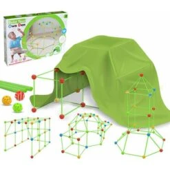 Tente Pour Enfants , Kit De Construction De Cabane Pour Enfants Fort Bricolage, Jouet Pour Tente Tunnel De Château, Intérieur Extérieur (balle 36 Bâton 51 Avec Tente) -Pas Cher Clair Jardin Magasin 89078387 2