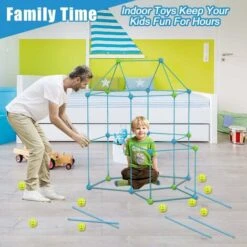 Tente Pour Enfants , Kit De Construction De Cabane Pour Enfants Fort Bricolage, Jouet Pour Tente Tunnel De Château, Intérieur Extérieur (balle 36 Bâton 51 Avec Tente) -Pas Cher Clair Jardin Magasin 89078387 4