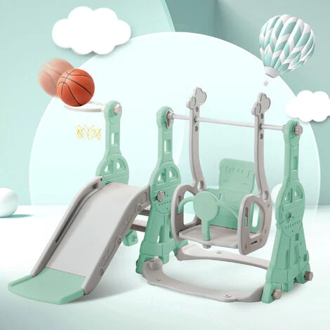 LBF Toboggan Pour Enfants 4 En 1 - Convient Pour L'intérieur Et L'extérieur - Avec Balançoire, Panier De Basket, Toboggan, échelle - Vert 1 LBF Toboggan Pour Enfants 4 En 1 - Convient Pour L'intérieur Et L'extérieur - Avec Balançoire, Panier De Basket, Toboggan, échelle - Vert