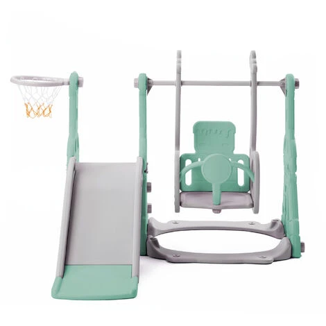 LBF Toboggan Pour Enfants 4 En 1 - Convient Pour L'intérieur Et L'extérieur - Avec Balançoire, Panier De Basket, Toboggan, échelle - Vert 2 LBF Toboggan Pour Enfants 4 En 1 - Convient Pour L'intérieur Et L'extérieur - Avec Balançoire, Panier De Basket, Toboggan, échelle - Vert – Image 2