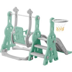 LBF Toboggan Pour Enfants 4 En 1 - Convient Pour L'intérieur Et L'extérieur - Avec Balançoire, Panier De Basket, Toboggan, échelle - Vert 7 LBF Toboggan Pour Enfants 4 En 1 - Convient Pour L'intérieur Et L'extérieur - Avec Balançoire, Panier De Basket, Toboggan, échelle - Vert -Pas Cher Clair Jardin Magasin 89113098 3