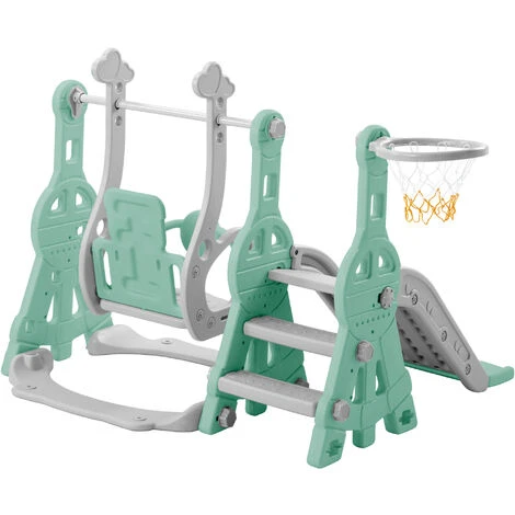 LBF Toboggan Pour Enfants 4 En 1 - Convient Pour L'intérieur Et L'extérieur - Avec Balançoire, Panier De Basket, Toboggan, échelle - Vert 3 LBF Toboggan Pour Enfants 4 En 1 - Convient Pour L'intérieur Et L'extérieur - Avec Balançoire, Panier De Basket, Toboggan, échelle - Vert – Image 3