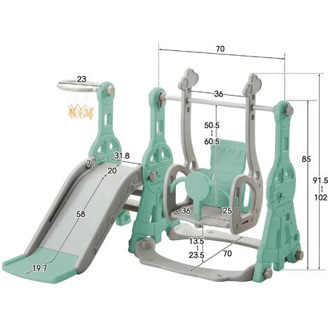 LBF Toboggan Pour Enfants 4 En 1 - Convient Pour L'intérieur Et L'extérieur - Avec Balançoire, Panier De Basket, Toboggan, échelle - Vert 5 LBF Toboggan Pour Enfants 4 En 1 - Convient Pour L'intérieur Et L'extérieur - Avec Balançoire, Panier De Basket, Toboggan, échelle - Vert – Image 5