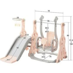 LBF Toboggan Pour Enfants 4 En 1 - Convient Pour L'intérieur Et L'extérieur - Avec Balançoire, Panier De Basket, Toboggan, échelle - Rose -Pas Cher Clair Jardin Magasin 89113103 5