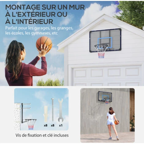 Panier De Basket-ball Mural - Panneau De Basket à Accrocher - Visserie Incluse - Acier PC Bleu Noir 4 Panier De Basket-ball Mural - Panneau De Basket à Accrocher - Visserie Incluse - Acier PC Bleu Noir – Image 4