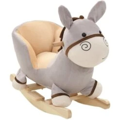 UNIQUEÂne à Bascule Avec Dossier Peluche 60 X 32 X 55 Cm Gris3,9 Kg,Magnifique & Montage Facile95562