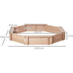 OUTSUNNY Bac à Sable Bois Octogonal Dim. 139,5L X 139,5l X 21,5H Cm - 4 Bancs - Bâche De Couverture, Non Tissé De Sol Inclus - Bois Sapin -Pas Cher Clair Jardin Magasin 90507201 3