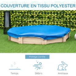 OUTSUNNY Bac à Sable Bois Octogonal Dim. 139,5L X 139,5l X 21,5H Cm - 4 Bancs - Bâche De Couverture, Non Tissé De Sol Inclus - Bois Sapin -Pas Cher Clair Jardin Magasin 90507201 4