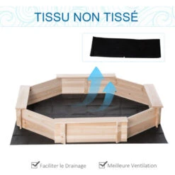 OUTSUNNY Bac à Sable Bois Octogonal Dim. 139,5L X 139,5l X 21,5H Cm - 4 Bancs - Bâche De Couverture, Non Tissé De Sol Inclus - Bois Sapin -Pas Cher Clair Jardin Magasin 90507201 5
