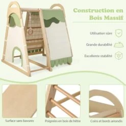 COSTWAY 6 En 1 Aire De Jeux En Bois Enfants Avec Toboggan Réversible, Ensemble De Jeux D’Escalade Portique Avec Tente En Coton, Echelle D’Escalade, Charge 120kg, 115x 108x 127 Cm, 1 An+ 8 COSTWAY 6 En 1 Aire De Jeux En Bois Enfants Avec Toboggan Réversible, Ensemble De Jeux D’Escalade Portique Avec Tente En Coton, Echelle D’Escalade, Charge 120kg, 115x 108x 127 Cm, 1 An+ -Pas Cher Clair Jardin Magasin 90563444 4