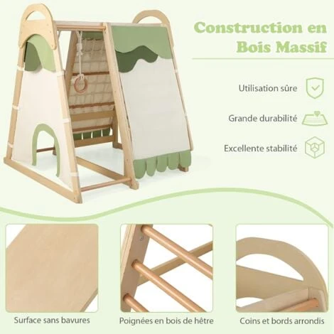 COSTWAY 6 En 1 Aire De Jeux En Bois Enfants Avec Toboggan Réversible, Ensemble De Jeux D’Escalade Portique Avec Tente En Coton, Echelle D’Escalade, Charge 120kg, 115x 108x 127 Cm, 1 An+ 4 COSTWAY 6 En 1 Aire De Jeux En Bois Enfants Avec Toboggan Réversible, Ensemble De Jeux D’Escalade Portique Avec Tente En Coton, Echelle D’Escalade, Charge 120kg, 115x 108x 127 Cm, 1 An+ – Image 4