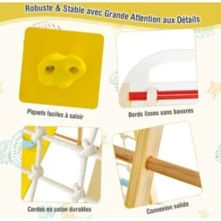 COSTWAY Aire De Jeux Portique Bois Enfants 8 En 1 Avec Toboggan Jeu D’Escalade Balançoire Barre De Singe Anneaux De Gymnastique Charge 240KG 1 An+, Coloré -Pas Cher Clair Jardin Magasin 90563446 4