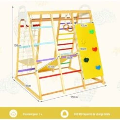 COSTWAY Aire De Jeux Portique Bois Enfants 8 En 1 Avec Toboggan Jeu D’Escalade Balançoire Barre De Singe Anneaux De Gymnastique Charge 240KG 1 An+, Coloré -Pas Cher Clair Jardin Magasin 90563446 5