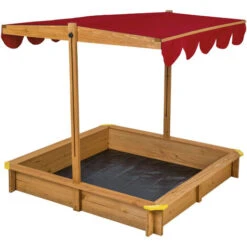 Bac à Sable De Jardin Enfant En Bois Avec 1 Toit Et 1 Bâche 120x120x120cm -Pas Cher Clair Jardin Magasin 91264606 3