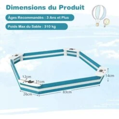 COSTWAY 2 En 1 Bac à Sable Pour Enfants 126 X 126 X 14 Cm Avec 4 Sièges Intégrés, Bac à Sable En Bois Massif Avec Motifs D'animaux Mignons, Structure Sans Fond Pour Enfants De 3 Ans+ (Bleu + Blanc) -Pas Cher Clair Jardin Magasin 91376387 5