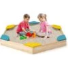 COSTWAY 2 En 1 Bac à Sable Extérieur Pour Enfants 140 X 122 X 14 Cm Avec 6 Sièges, Bac à Sable En Bois Massif Avec Structure Sans Fond Pour Jardin, Plage Pour Enfants De 3 Ans+(Multicolore)