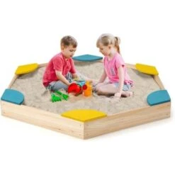 COSTWAY 2 En 1 Bac à Sable Extérieur Pour Enfants 140 X 122 X 14 Cm Avec 6 Sièges, Bac à Sable En Bois Massif Avec Structure Sans Fond Pour Jardin, Plage Pour Enfants De 3 Ans+(Multicolore)