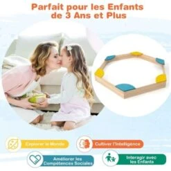 COSTWAY 2 En 1 Bac à Sable Extérieur Pour Enfants 140 X 122 X 14 Cm Avec 6 Sièges, Bac à Sable En Bois Massif Avec Structure Sans Fond Pour Jardin, Plage Pour Enfants De 3 Ans+(Multicolore) -Pas Cher Clair Jardin Magasin 91376397 3