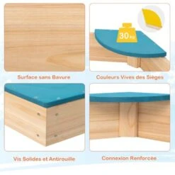 COSTWAY 2 En 1 Bac à Sable Extérieur Pour Enfants 140 X 122 X 14 Cm Avec 6 Sièges, Bac à Sable En Bois Massif Avec Structure Sans Fond Pour Jardin, Plage Pour Enfants De 3 Ans+(Multicolore) -Pas Cher Clair Jardin Magasin 91376397 4