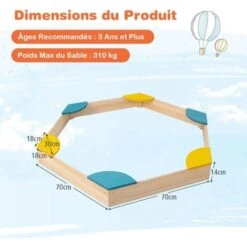 COSTWAY 2 En 1 Bac à Sable Extérieur Pour Enfants 140 X 122 X 14 Cm Avec 6 Sièges, Bac à Sable En Bois Massif Avec Structure Sans Fond Pour Jardin, Plage Pour Enfants De 3 Ans+(Multicolore) -Pas Cher Clair Jardin Magasin 91376397 5