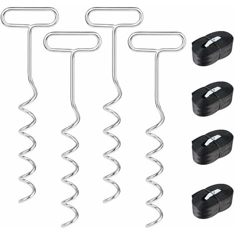 Kit D'ancrage Au Sol 4 Pièces Pour Trampoline, Balançoire, Chevilles D'ancrage En Spirale Avec Sangles, Ancres De Trampoline, Chevilles D'ancrage En Acier 1 Kit D'ancrage Au Sol 4 Pièces Pour Trampoline, Balançoire, Chevilles D'ancrage En Spirale Avec Sangles, Ancres De Trampoline, Chevilles D'ancrage En Acier