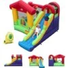 GOPLUS Château Gonflable Avec Souffleur Pour 2 Enfants De 3-10 Ans,Zone De Saut,Toboggan, Mur D'escalade,325x290x205 Cm,Maison Rouge