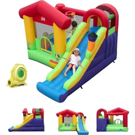 GOPLUS Château Gonflable Avec Souffleur Pour 2 Enfants De 3-10 Ans,Zone De Saut,Toboggan, Mur D'escalade,325x290x205 Cm,Maison Rouge 1 GOPLUS Château Gonflable Avec Souffleur Pour 2 Enfants De 3-10 Ans,Zone De Saut,Toboggan, Mur D'escalade,325x290x205 Cm,Maison Rouge