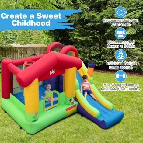 GOPLUS Château Gonflable Avec Souffleur Pour 2 Enfants De 3-10 Ans,Zone De Saut,Toboggan, Mur D'escalade,325x290x205 Cm,Maison Rouge 2 GOPLUS Château Gonflable Avec Souffleur Pour 2 Enfants De 3-10 Ans,Zone De Saut,Toboggan, Mur D'escalade,325x290x205 Cm,Maison Rouge – Image 2