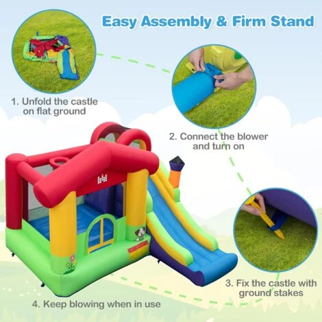 GOPLUS Château Gonflable Avec Souffleur Pour 2 Enfants De 3-10 Ans,Zone De Saut,Toboggan, Mur D'escalade,325x290x205 Cm,Maison Rouge 3 GOPLUS Château Gonflable Avec Souffleur Pour 2 Enfants De 3-10 Ans,Zone De Saut,Toboggan, Mur D'escalade,325x290x205 Cm,Maison Rouge – Image 3