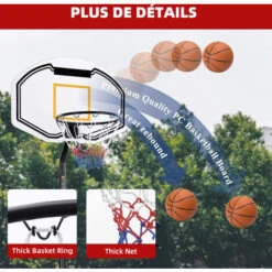Panier De Basket Avec Roues Détachables, Hauteur Réglable De 212-260cm, Panier De Basket Exterieur, Panneau De 90cm, Panier De Basket Enfant Avec Base, Pour Enfants, Adolescents, Adultes, Familles, Bl -Pas Cher Clair Jardin Magasin 92183440 4