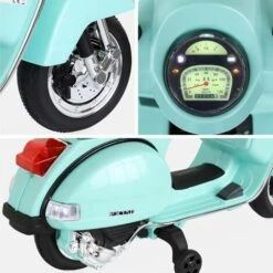 Vespa Vert D'eau PX150. Scooter électrique Pour Enfants 12V 4.5Ah. 1 Place Avec Autoradio -Pas Cher Clair Jardin Magasin 93983266 3