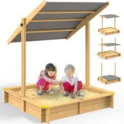 Spielwerk Bac à Sable En Bois D'épicéa Avec Toit Réglable De Protection UV Jeu Pour Enfants Extérieur Jardin -Samu (de)