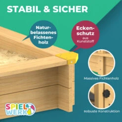 Spielwerk Bac à Sable En Bois D'épicéa Avec Toit Réglable De Protection UV Jeu Pour Enfants Extérieur Jardin -Samu (de) -Pas Cher Clair Jardin Magasin 93988046 5