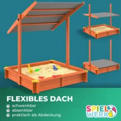 Spielwerk Bac à Sable En Bois D'épicéa Avec Toit Réglable De Protection UV Jeu Pour Enfants Extérieur Jardin -Sami (de) -Pas Cher Clair Jardin Magasin 93988047 2