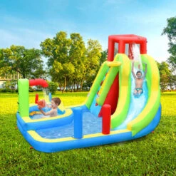 LIBERTÉ Château Gonflable 6 En 1 Pour Les Enfants De 3 à 10 Ans, Soufflerie Incluse, Avec Mur D'escalade Et Piscine D'eau Toboggan