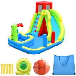 LIBERTÉ Château Gonflable 6 En 1 Pour Les Enfants De 3 à 10 Ans, Soufflerie Incluse, Avec Mur D'escalade Et Piscine D'eau Toboggan -Pas Cher Clair Jardin Magasin 94729011 3